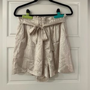 Entro High Waisted Cream Satin Tie Front Animal Print Shorts